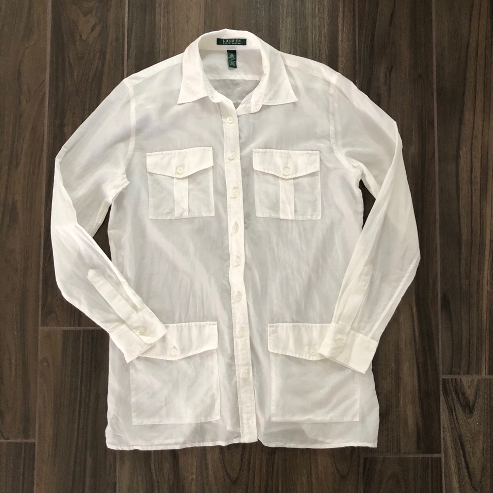 LAUREN RALPH LAUREN Women's Silk Button Down Top M
